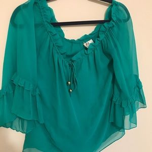 Milly. Coral green blouse summery